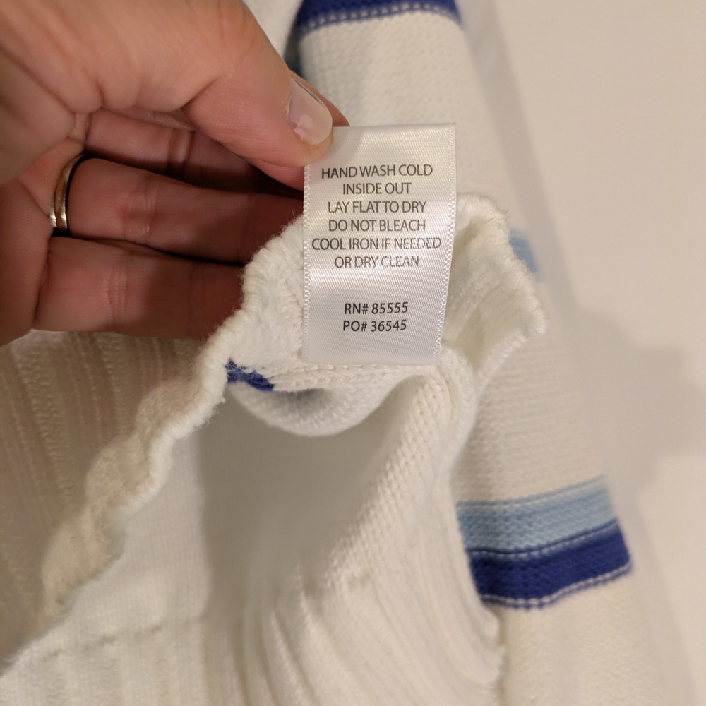 Pistola Adina Blue/White Waffle Knit Crew Neck Sweater - Picture 4 of 9